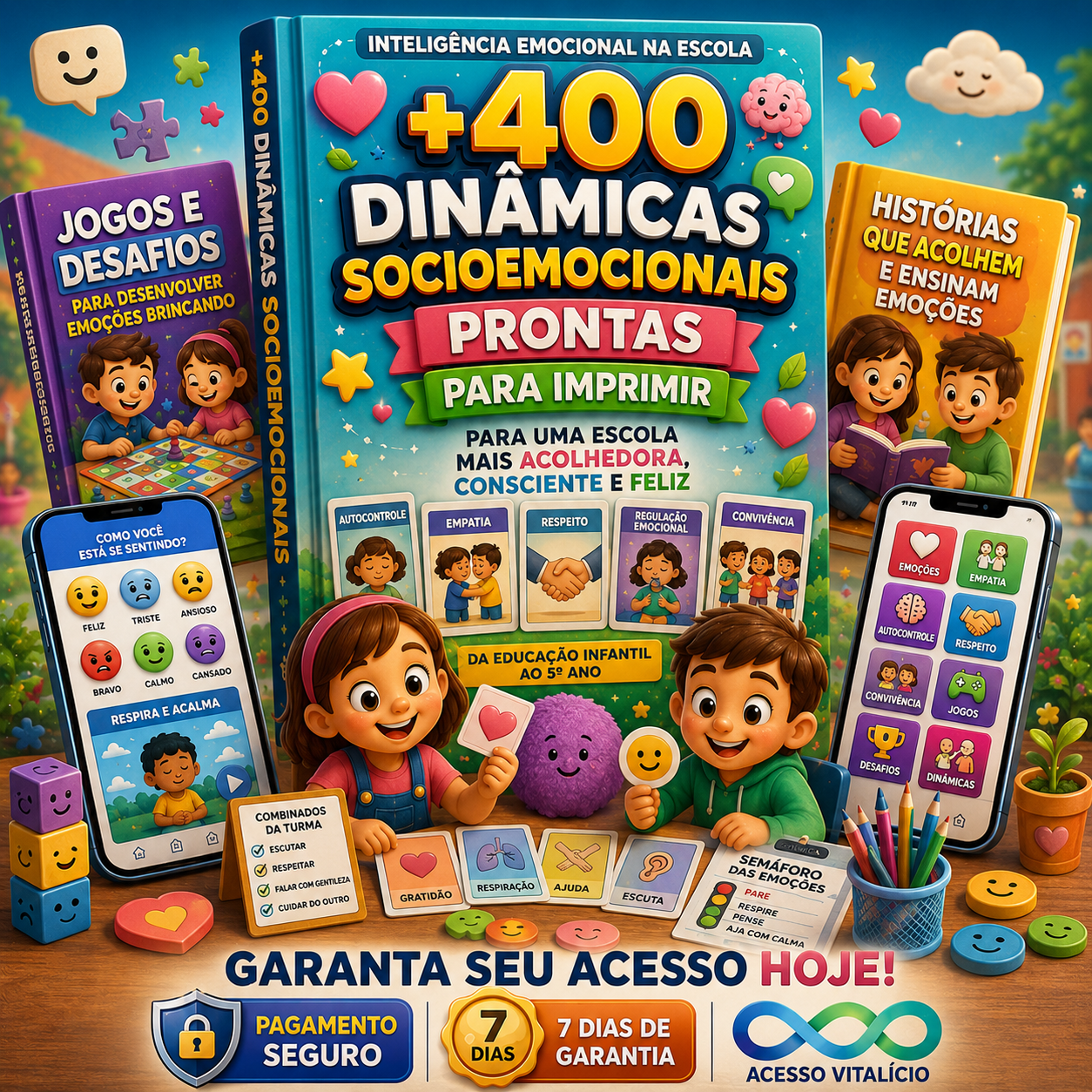 Kit Inteligência Emocional na Escola com atividades, jogos educativos e missões criativas
